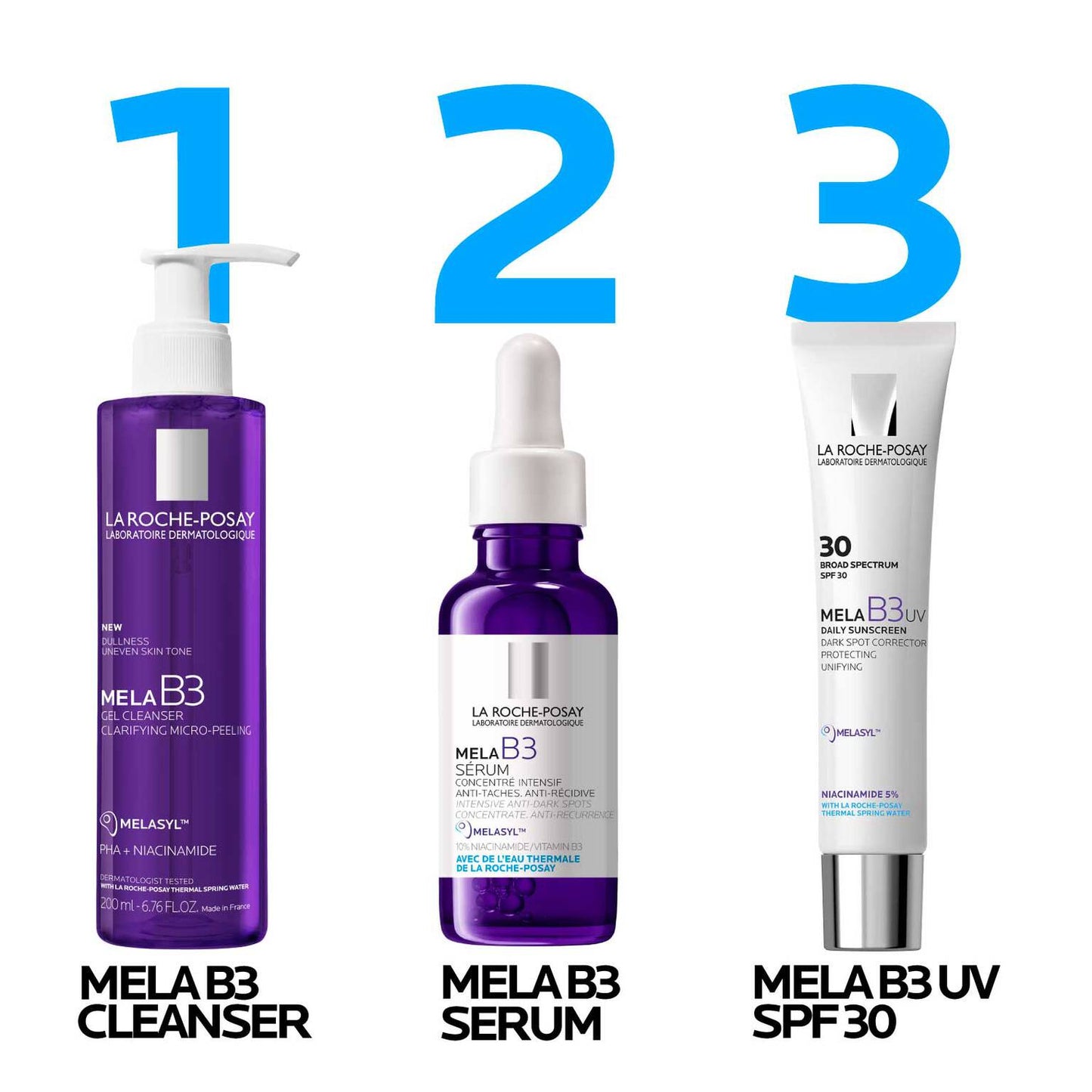 mela-b3-facial-gel-cleanser-with-melasyltm-niacinamide-j2 LaRochePosay-Product-MelaB3-MelaB3Cleanser-200ml-03337875890069-Routine_1500x1500_REV.jpg